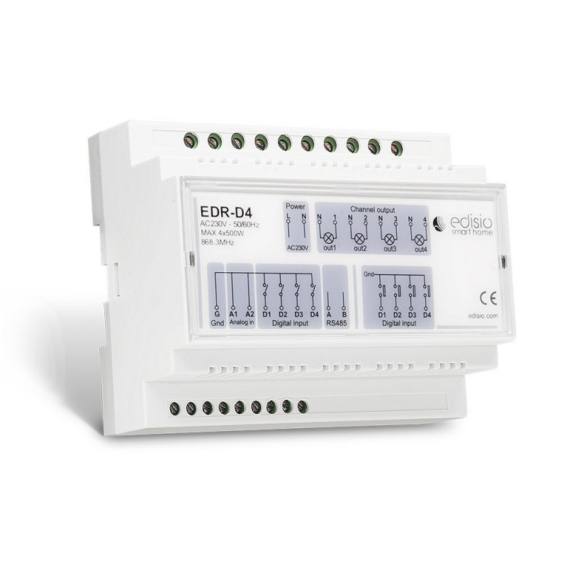 EDISIO - Récepteur DIN RAIL 868,3 MHz - Marche/Arrêt/Dimmer - 4 x 500W 